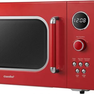 COMFEE' CM-M093ARD Retro Microwave with 9 Preset Programs, Fast Multi-stage Cooking, Turntable Reset Function Kitchen Timer, Mute Function, ECO Mode, LED digital display, 0.9 cu.ft, 900W, Red