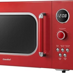 COMFEE' CM-M093ARD Retro Microwave with 9 Preset Programs, Fast Multi-stage Cooking, Turntable Reset Function Kitchen Timer, Mute Function, ECO Mode, LED digital display, 0.9 cu.ft, 900W, Red