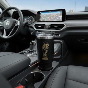 Official FIFA World Cup 2026 Edition - 30oz Insulated Double Tumbler W/Handle & Straw - Premium Stainless Steel- Handwash Only - Keep Beverages Hot 12 hr/Cold 24 hr - Black