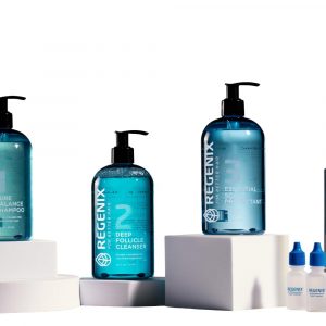 Regenix Kit de inicio para tratar la pérdida de cabello, suministro de 30 días, champú + limpiador de folículos profundos + protector esencial del cuero cabelludo + frascos de tratamiento