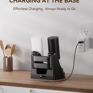 Electric Salt and Pepper Grinder Set with Dual Charging Base, 6 Adjustable Coarseness Levels & External Grind Settings, One-handed Operation Salt and Pepper Mills with LED Light,Black & White