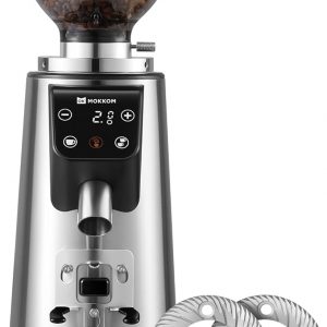 MOKKOM Professional 64mm Flat Burr Coffee Grinder with 100 Grind Settings, All-Metal Stainless Steel Body, Coffee Bean Grinder with Adjustable Electronic Timer, Anti-Static, LED Display