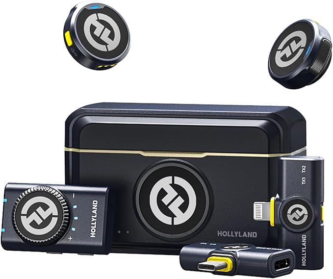 Micrófono inalámbrico Hollyland Lark M2 para iPhone/Cámara/Android/PC, Audio de alta fidelidad 48kHz/24-bit, Alcance de 300m, Cancelación de ruido, 40h de uso, YouTube, Vlog, Transmisión (2TX + 3RX +