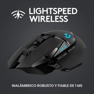 Ratón inalámbrico para juegos Logitech G502 Lightspeed con sensor Hero 25K, compatible con PowerPlay, pesos ajustables y Lightsync RGB - Negro