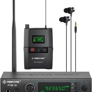 Phenyx Pro UHF Stereo Wireless in Ear Monitor System, Wireless IEM, 900MHz Band Selectable Frequency, Rack Mountable, 160 ft. Operation, Suitable for Stage, Studio, Exhibit, Lecture, Speech (PTM-10)