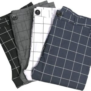 Pantalones de vestir elásticos de moda para hombre, pantalones largos ajustados a cuadros, pantalones de vestir casuales de golf de negocios