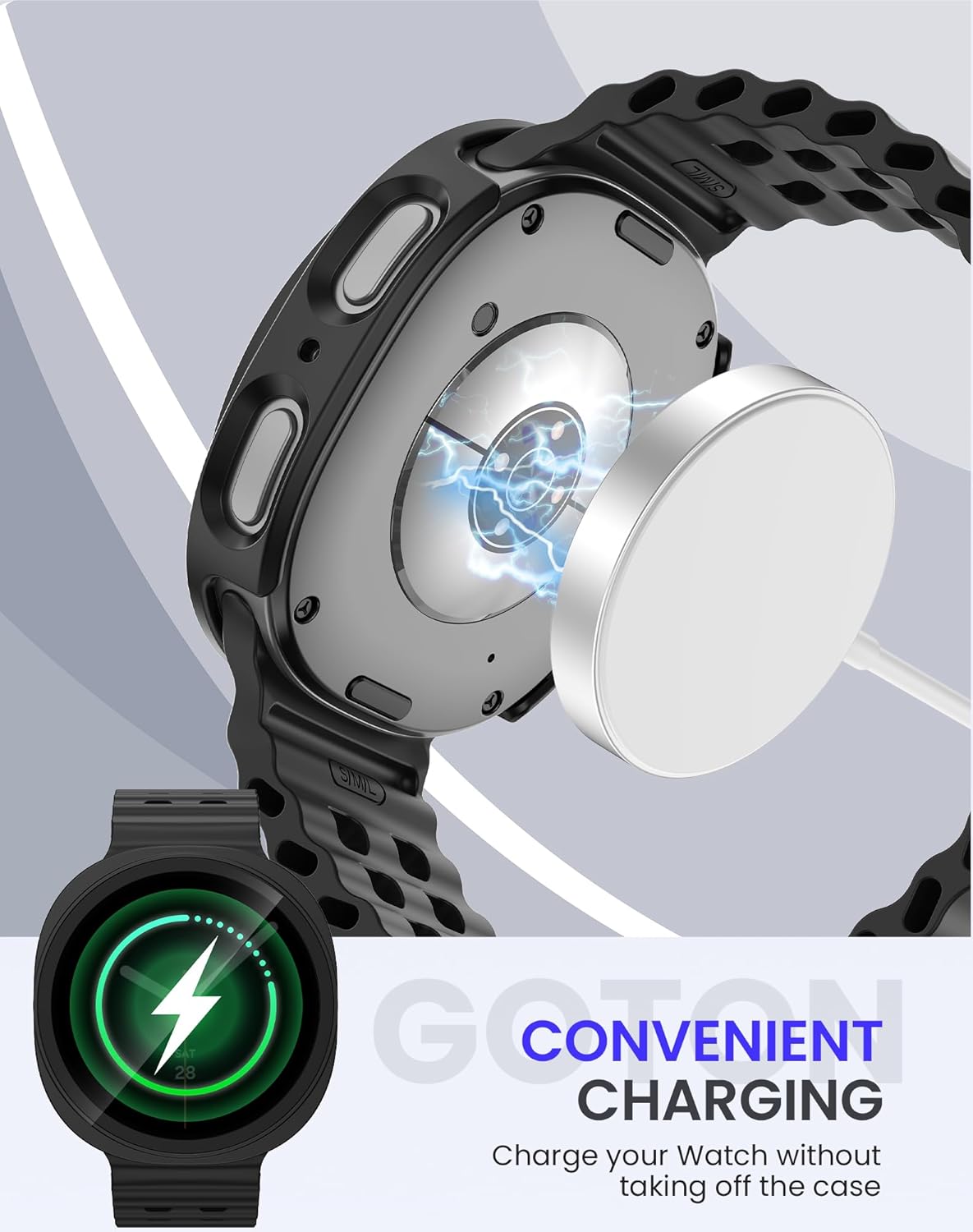 Goton Funda impermeable para Samsung Galaxy Watch 8 Protector de pantalla de 1.732 in con vidrio templado, 1 paquete de cubierta rígida de policarbonato para Galaxy Watch8, sin niebla, sensible al tacto