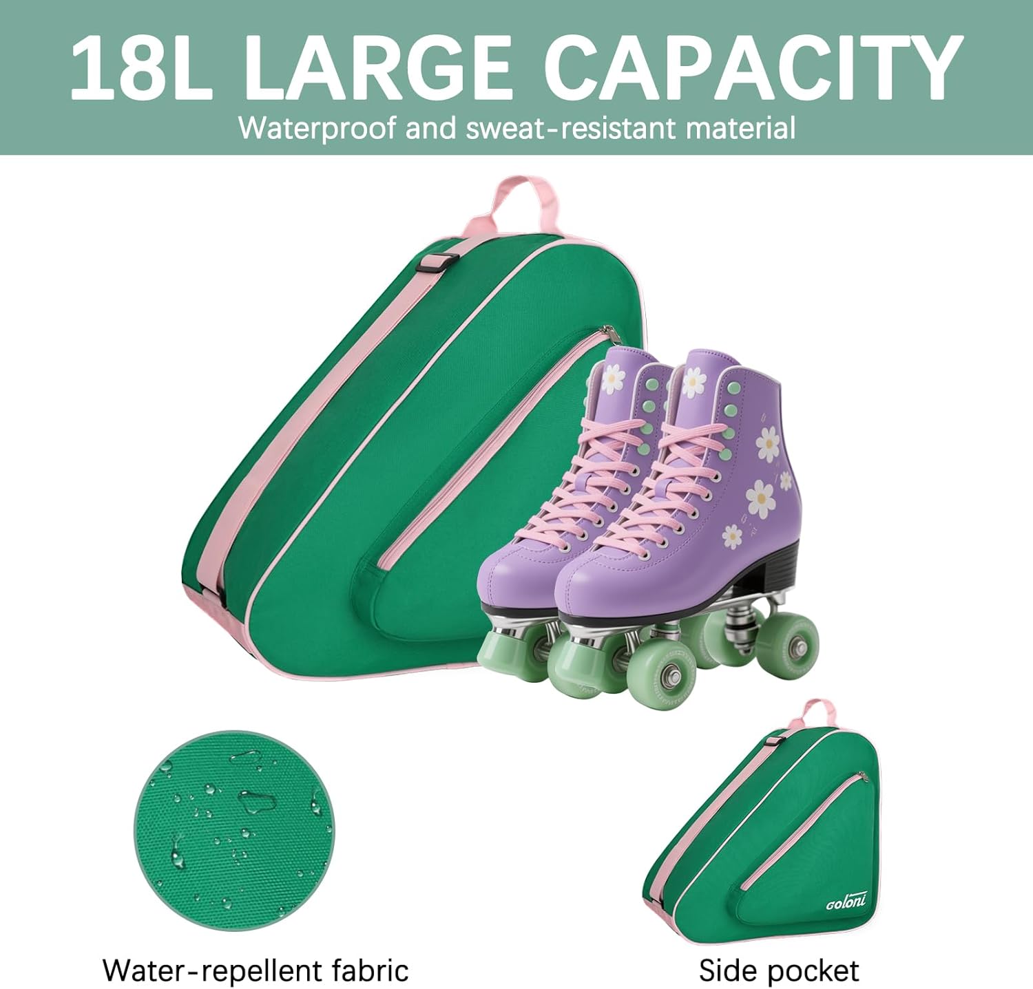 Goloni Skate Bag for Ice Skates, Inline Skates, Roller & Quad Skates,Unisex Skating Gear Bag for Adults