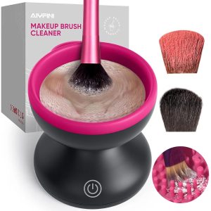 Alyfini Máquina limpiadora de brochas de maquillaje eléctrica, potente fricción que elimina los residuos en el juego de brochas de maquillaje, esponjas y polvo, limpieza eficiente, lavadora giratoria