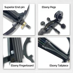 Herrajes eléctricos para violonchelo 4/4 de tamaño completo con bolsa de violonchelo ligera, auriculares, arco, puente, colofonia, violonchelo para adultos principiantes (negro metálico