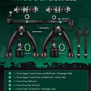 SCITOO Kit de suspensión para Honda Civic 1996-2000, con piezas de suspensión, brazo de control superior, rótula inferior, barra estabilizadora, enlace de extremo exterior interior