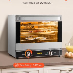 VEVOR Commercial Convection Oven, 66L/60Qt, Half-Size Conventional Oven Countertop, 1800W 4-Tier Toaster w/Front Glass Door, w/Trays Wire Racks Clip Gloves, 120V