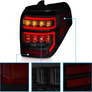 AmeriLite para Toyota 4 Runner 2014-2023 Par de Conjuntos de Luces Traseras de Repuesto con Barra LED Secuencial Negro Ahumado - Lado del Pasajero y del Conductor