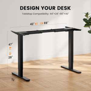 ErGear Dual Motor Standing Desk Frame, Electric Adjustable Legs Compatible Desktop Size 44″-90″, 264 lbs Weight Capacity, 4 Memory Height Settings Stand up Desks Base, Black Frame Only