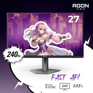 AOC Agon PRO - Monitor de juegos QD-OLED de 27 pulgadas, QHD 2560x1440, 240Hz, 0.03ms GtG, HDR400 True Black, sincronización adaptativa, altura ajustable, DisplayPort, HDMI, USB, altavoces