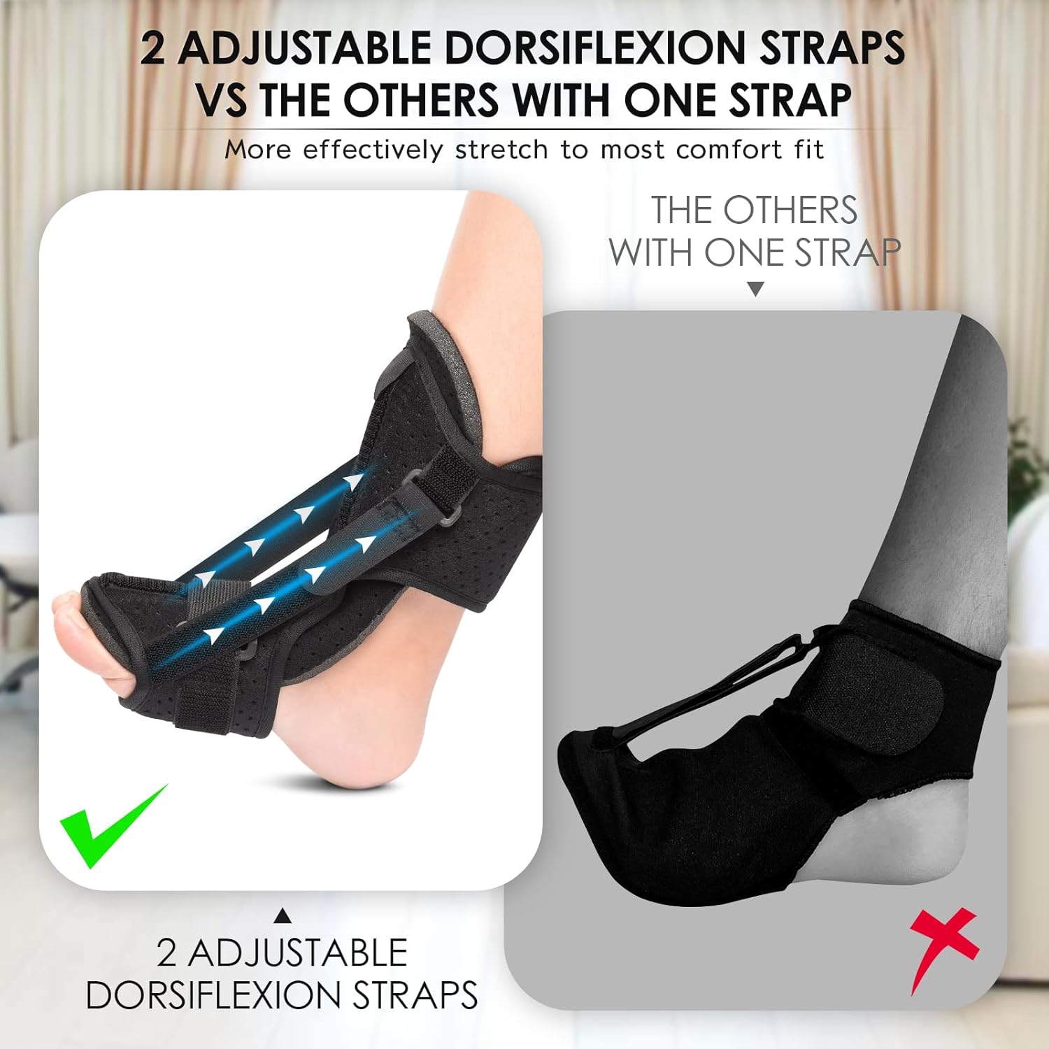 Plantar Fasciitis Brace Night Splint with Soft Memory Foam Pad: 2 Packs Upgraded For Achilles Tendonitis Relief Foot Drop Heel Arch Ankle Pain Support for Women Men