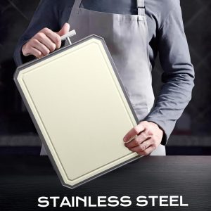 SNOWCLAD Stainless Steel Cutting Board,Double Sided Steel Bread Boards for kitchen,Stainless Steel/Wheat straw pp Large Board for meat,non toxic Chopping,16 * 11 Inch,Dishwasher Safe