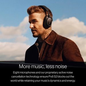Bowers & Wilkins Px8 S2 Wireless Over-Ear Headphones, Active Noise Cancelling & Transparency Mode, High-Res Playback, 30H Playtime with Quick Charge Support, Bluetooth Headphones, Onyx Black