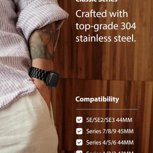 Fullmosa Band Compatible with Apple Watch 44mm 45mm 42mm, Stainless Steel iWatch Band for Apple Watch Se 2 Series 9/8/7/6/5/4/3/2/1(Black, 42mm/44mm/45mm)