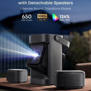 soundcore Nebula P1 Portable GTV Projector with Detachable Speakers, 650 ANSI Lumens, 1080P, 20W Truly 2.0 Surround Sound, Dolby Audio, Built-In Gimbal, Auto Adjustment, 180" Big Screen, Carry Handle