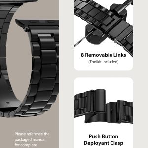 Fullmosa Band Compatible with Apple Watch 44mm 45mm 42mm, Stainless Steel iWatch Band for Apple Watch Se 2 Series 9/8/7/6/5/4/3/2/1(Black, 42mm/44mm/45mm)