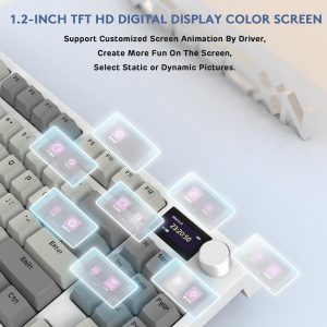 ATTACK SHARK Teclado mecánico RK86 RGB 75% con junta inalámbrica, triple modo Bluetooth5.0/2.4G/USB-C 82 teclas, teclado para juegos intercambiable en caliente, batería de 4000 mAh con perilla y pantalla OLED HD de 1.2 pulgadas, interruptores lineales