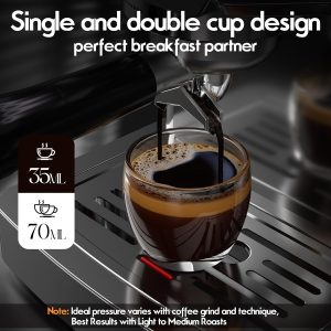 20-Bar Espresso Machine for Home Barista, Built-In Steam Wand for Latte & Cappuccino, Stainless Steel Professional Coffee Machine with Visible Pressure Guagem, Powder Press and Milk Frothing Pitcher