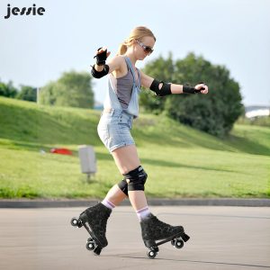 jessie Outdoor Roller Skates Women Adult with Light Up Wheels Black Quad Skating for Men Youth Boys Girls