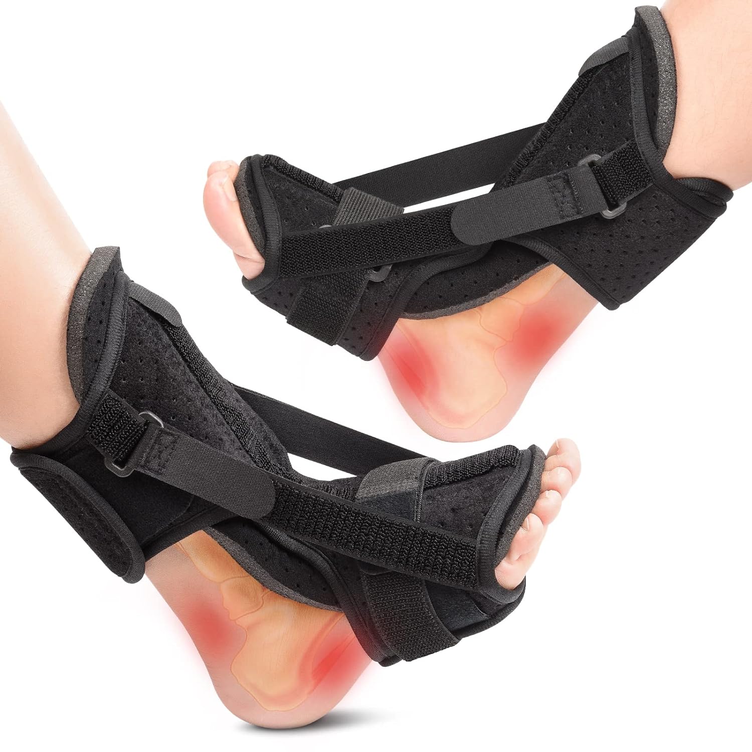 Plantar Fasciitis Brace Night Splint with Soft Memory Foam Pad: 2 Packs Upgraded For Achilles Tendonitis Relief Foot Drop Heel Arch Ankle Pain Support for Women Men