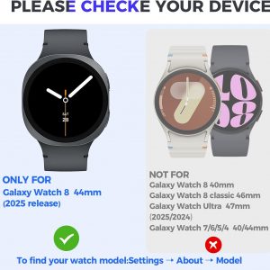 Goton Funda impermeable para Samsung Galaxy Watch 8 Protector de pantalla de 1.732 in con vidrio templado, 1 paquete de cubierta rígida de policarbonato para Galaxy Watch8, sin niebla, sensible al tacto