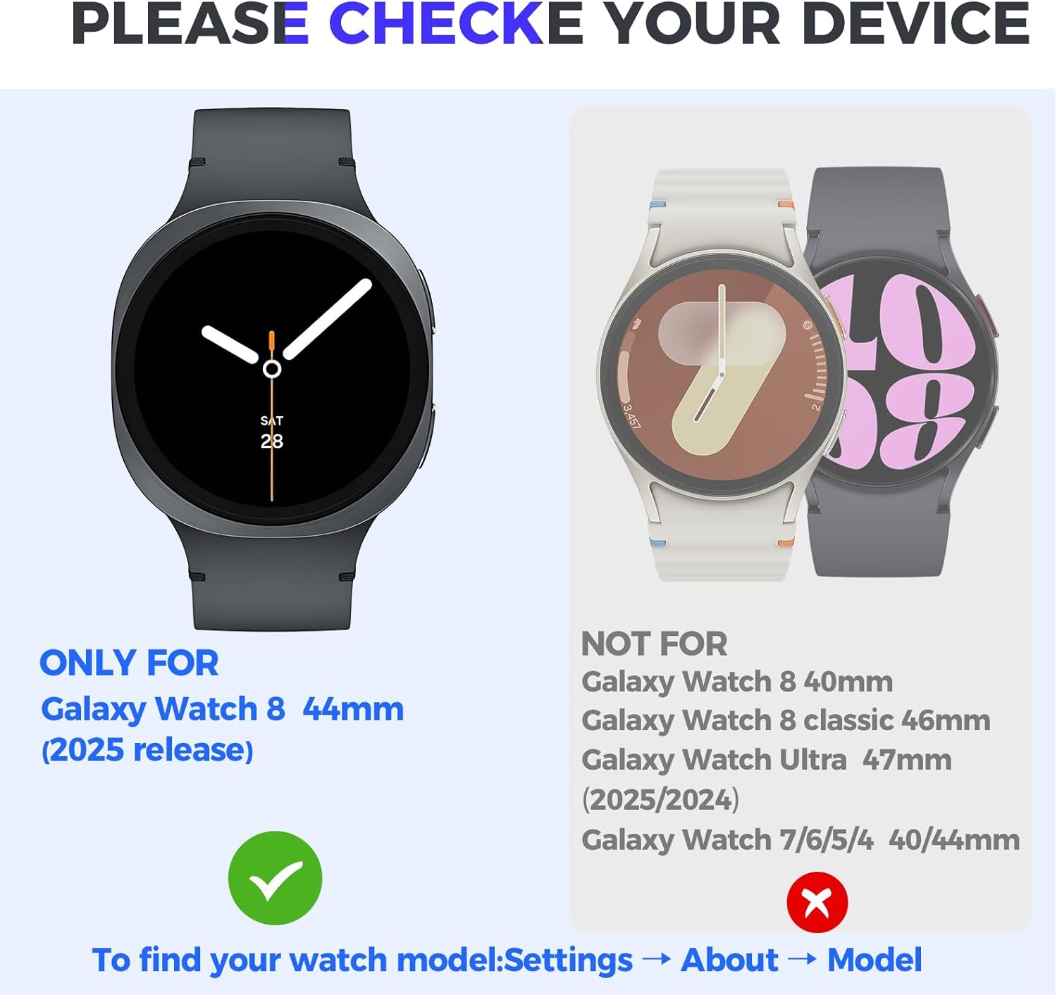Goton Funda impermeable para Samsung Galaxy Watch 8 Protector de pantalla de 1.732 in con vidrio templado, 1 paquete de cubierta rígida de policarbonato para Galaxy Watch8, sin niebla, sensible al tacto