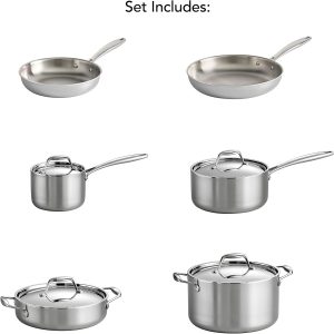 Tramontina Signature Tri-Ply Clad Stainless Steel 10-Piece Cookware Set with Lids, Pots and Pans Kitchen Set, Induction-Ready, Dishwasher-Safe, NSF-Certified, Made in Brazil