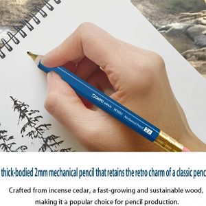 WN03 Wooden Mechanical Pencil Set, 2.0mm Extra Bold, Thick Barrel, Incense Cedar Yellow Pencil with Lead Refills (HB, B), Eraser Refills, and Brass Sharpener for Writing, Sketching, Drawing