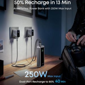 Anker Prime Power Bank, banco de energía portátil de 3 puertos de 26,250 mAh con salida máxima de 300 W, carga bidireccional, aprobado por la TSA, control por aplicación, para MacBook, iPhone 17/16