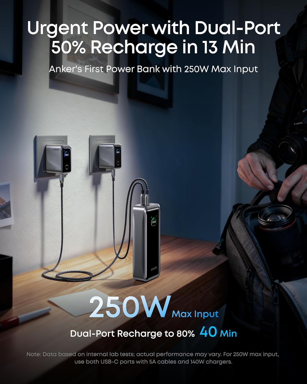 Anker Prime Power Bank, banco de energía portátil de 3 puertos de 26,250 mAh con salida máxima de 300 W, carga bidireccional, aprobado por la TSA, control por aplicación, para MacBook, iPhone 17/16