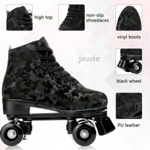 jessie Outdoor Roller Skates Women Adult with Light Up Wheels Black Quad Skating for Men Youth Boys Girls
