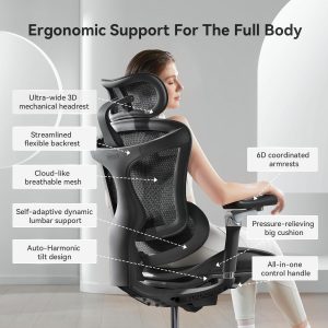 SIHOO Doro C300 Pro - Silla ergonómica de oficina con apoyabrazos ultrasuaves de 6D, soporte lumbar dinámico, ajuste de profundidad del asiento, respaldo ajustable, silla de escritorio grande y alta
