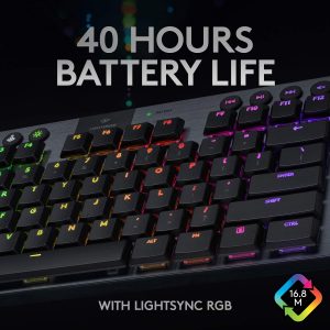 Logitech G915 TKL Tenkeyless Lightspeed Teclado mecánico inalámbrico RGB para juegos, opciones de interruptor de perfil bajo, LIGHTSYNC RGB, soporte inalámbrico y Bluetooth avanzado, táctil (renovado)