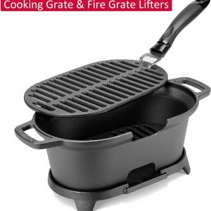 IronMaster Mini 100% Cast Iron Hibachi Grill, Tabletop Small Portable Charcoal Grill for Outdoor Camping, Japanese BBQ Grill Grate Surface 11" x 6.7" Ideal for 2 People