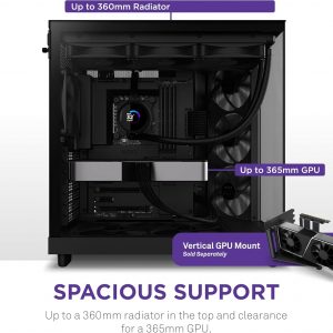 NZXT H6 Flow | CC-H61FB-01 | Compact Dual-Chamber Mid-Tower Airflow Case | Panoramic Glass Panels | High-Performance Airflow Panels | Includes 3 x 120mm Fans | Cable Management | Black