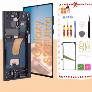 Pantalla OLED para Samsung Galaxy S23 Ultra 5G Reemplazo de pantalla LCD para Samsung S23 Ultra Digitalizador táctil con conjunto de herramientas de marco S918U S918A Versión EE. UU. (Negro)