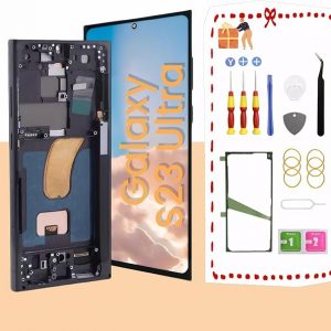 Pantalla OLED para Samsung Galaxy S23 Ultra 5G Reemplazo de pantalla LCD para Samsung S23 Ultra Digitalizador táctil con conjunto de herramientas de marco S918U S918A Versión EE. UU. (Negro)