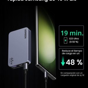 UGREEN Nexode Pro 65W GaN USB C Cargador de Pared Delgado de 3 Puertos, Cargador Compacto Rápido PPS para iPhone Serie 17/16/15, MacBook Air, iPad Pro, Galaxy S25/S24, Pixel 10/9, Steam Deck