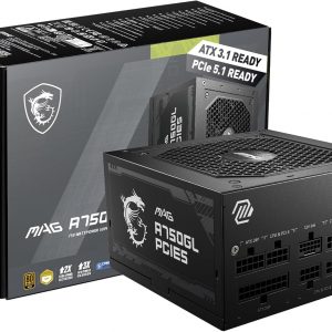 MSI MAG A750GL PCIE5, Fully Modular Compact Gaming 750W Power Supply, 80+ Gold, ATX 3.1 & PCIe 5.1 Ready, Native Dual-Color 12V-2x6 Cable, 10 Year Warranty