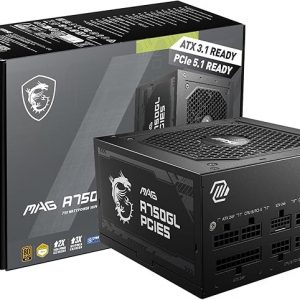 MSI MAG A750GL PCIE5, Fully Modular Compact Gaming 750W Power Supply, 80+ Gold, ATX 3.1 & PCIe 5.1 Ready, Native Dual-Color 12V-2x6 Cable, 10 Year Warranty