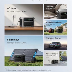 Anker SOLIX C1000 Gen 2 Estación de energía portátil, generador solar de 2,000 W (pico 3,000 W), carga completa en 49 minutos, batería LiFePO4 de 1,024 Wh para respaldo del hogar, cortes de energía y campamento (panel solar opcional)