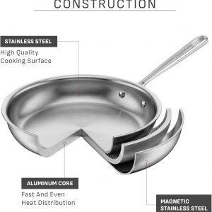 T-fal Pro Tri-Ply Stainless Steel Cookware Set, 10 Piece-Induction Compatible, Oven Safe 500F, Lids-350F, Even Heat, Professional Quality, Durable, Induction Pots and Pans Set, Silver