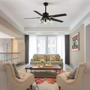 Black Ceiling Fan with Light and Remote 6 Speed Mute Metal Reversible Blades 5 Light 52" for Indoor Industrial Rustic Farmhouse Bedroom Living Room Dining Room