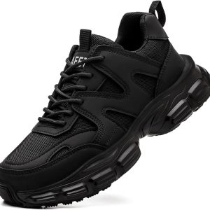 Hogent - Zapatos de puntera de acero para mujer y hombre, anchos, antideslizantes, de trabajo, tenis de punta compuesta, indestructibles, cómodos, de seguridad, tenis para tenis, ligeros