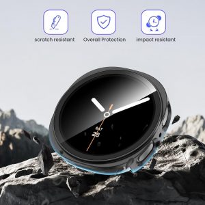 Goton Funda impermeable para Samsung Galaxy Watch 8 Protector de pantalla de 1.732 in con vidrio templado, 1 paquete de cubierta rígida de policarbonato para Galaxy Watch8, sin niebla, sensible al tacto